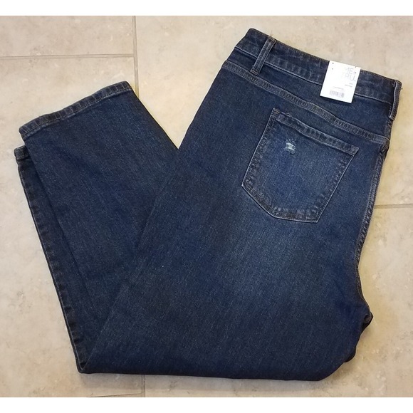 Terra & Sky Denim - Time and Tru Women Slim Boyfriend Crop Jeans Dark Wash Distressed sz 18